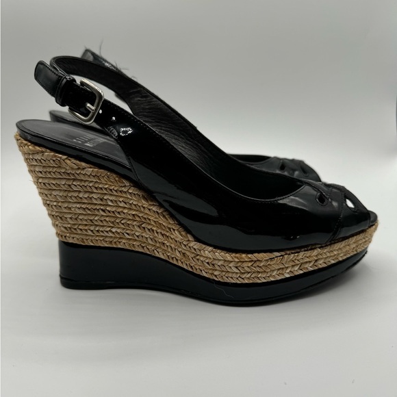 Stuart Weitzman Wedge Espadrille 5.5 Bkack patent Leather - Picture 5 of 7